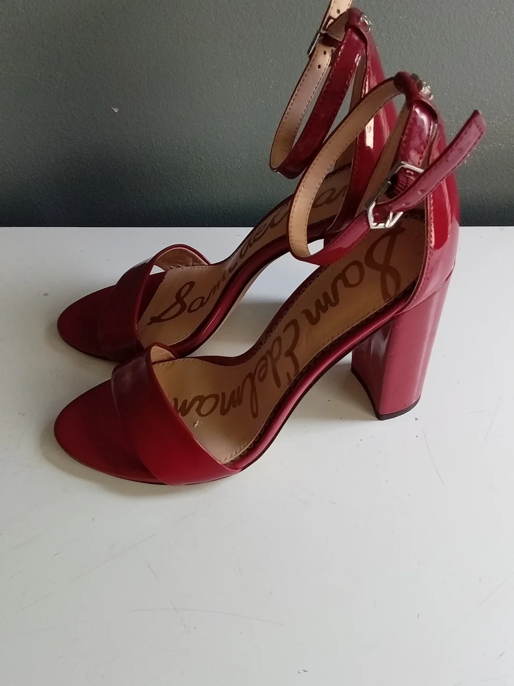 Sam Edelman Yaro Red Patent Leather Block Heel Ankle Strap Sandals 9.5M